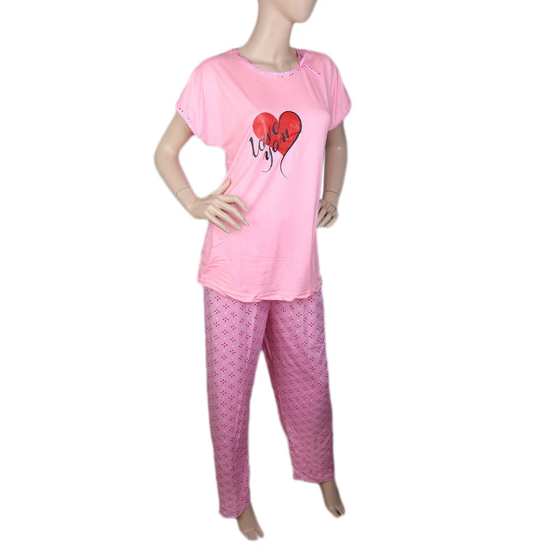 CHINEE Women's 2 Piece Night Suit Light Pink