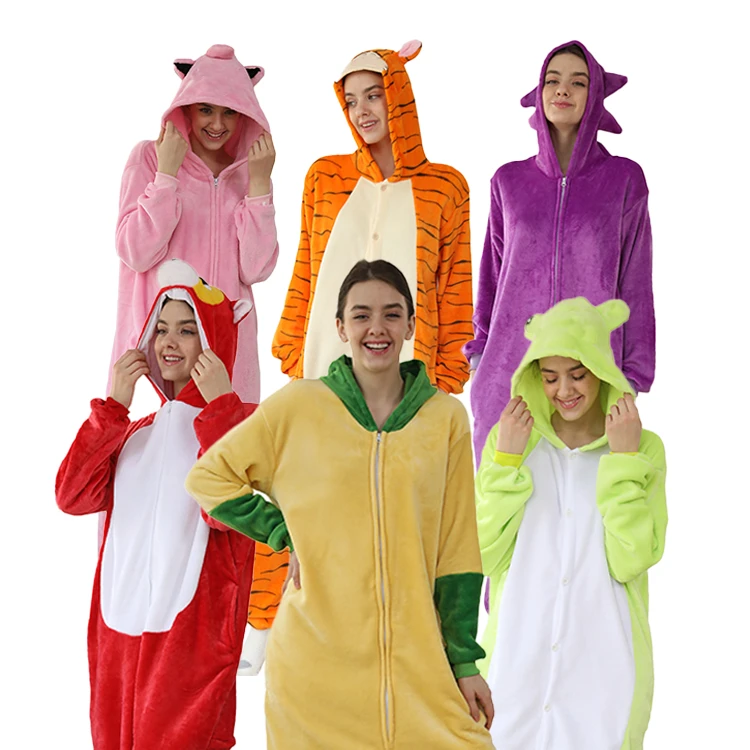 CHINEE Women's Adult Onesie Sleepwear Cartoon Animal Pikachu Dinosaur Halloween Cosplay Costume Woven Fabric Pajamas Manufacture