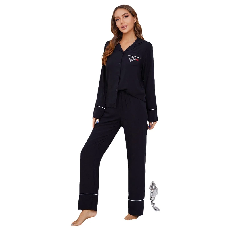 CHINEE Women's Autumn Long Sleeve Pajamas with Pockets Sexy Nightwear Viscose Sleepwear Homewear Lady's Set