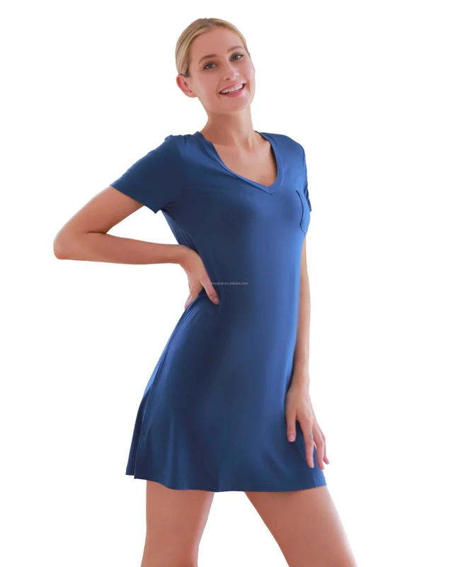 CHINEE Women's Bamboo Nightgowns Soft Sleepshirts Comfy Nightshirt for Women Short Half Sleeve Gowns V Neck Night Dress Plus Size 3X