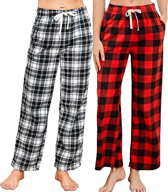CHINEE Women's Bamboo Plaid Pajama Pants Soft Lounge Pants with Drawstring for Sleep & Loungewear
