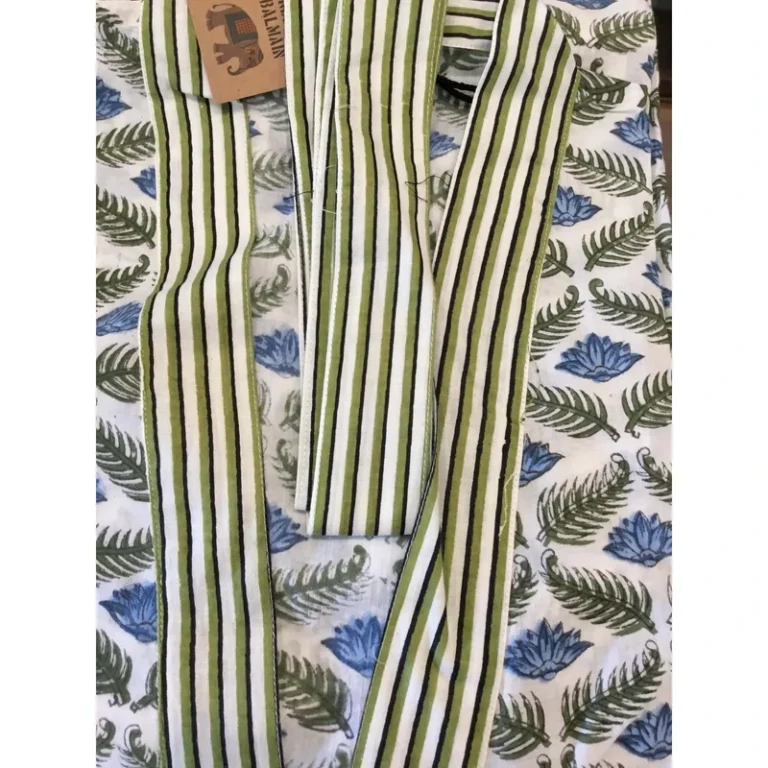 CHINEE-Womens-Blue-Lotus-Cotton-Kimono-Soft-Woven-Floral-Print-Long-Sleeves-Bathing-Robe-One-Size-Dressing-Gown-Drawstring-Closure