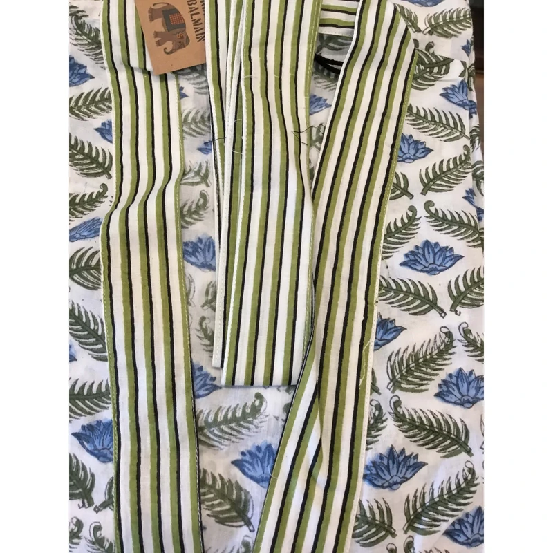 CHINEE Women's Blue Lotus Cotton Kimono Soft Woven Floral Print Long Sleeves Bathing Robe One Size Dressing Gown Drawstring Closure