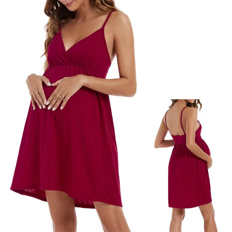 CHINEE Women's Breathable Polyester Summer Pregnancy Sleepwear Nightgowns & Dresses Long Cami Sexy Regular Fit No Closure In Stock