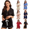 CHINEE Womens Button Down Pajamas Set Short Sleeve Sleepwear Bride Soft Pj Lounge Sets