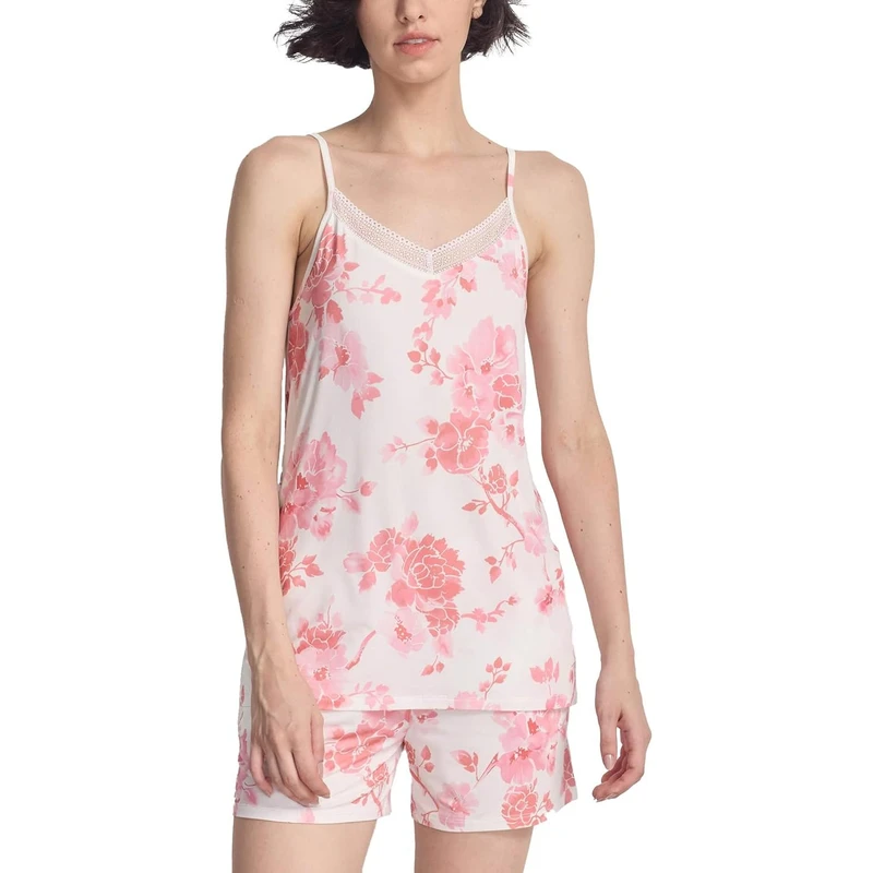 CHINEE Women's Cami Pajama Set Soft Bamboo Viscose Sleepwear Top And Shorts Floral Print Tencel Modal Women's Sleepwear Loungewear Sets