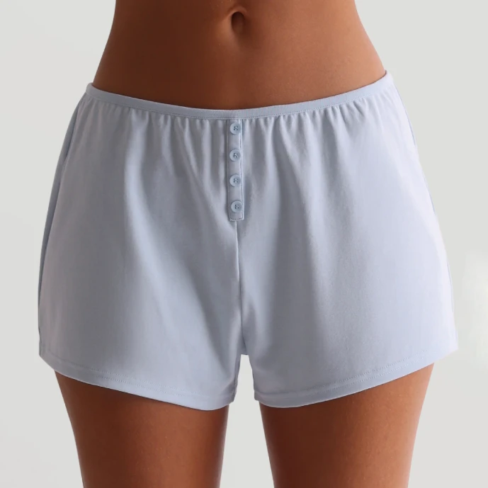 CHINEE Women's Casual Bermudas Sleep Shorts Breathable Mid Rise Buttoned with Embroidered Pattern Elastic Waist Closure Loose Fit