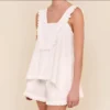 CHINEE Women's Casual Sleeveless Satin Tank Top Pajama Set 100% Cotton White Trim Drawstring Closure for Home Sleep Summer