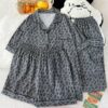 CHINEE Women's Casual Summer Woven Pajamas Set Comfortable Elastic Waist Turn Down Collar Design Breathable Skin Friendly Sleepwear