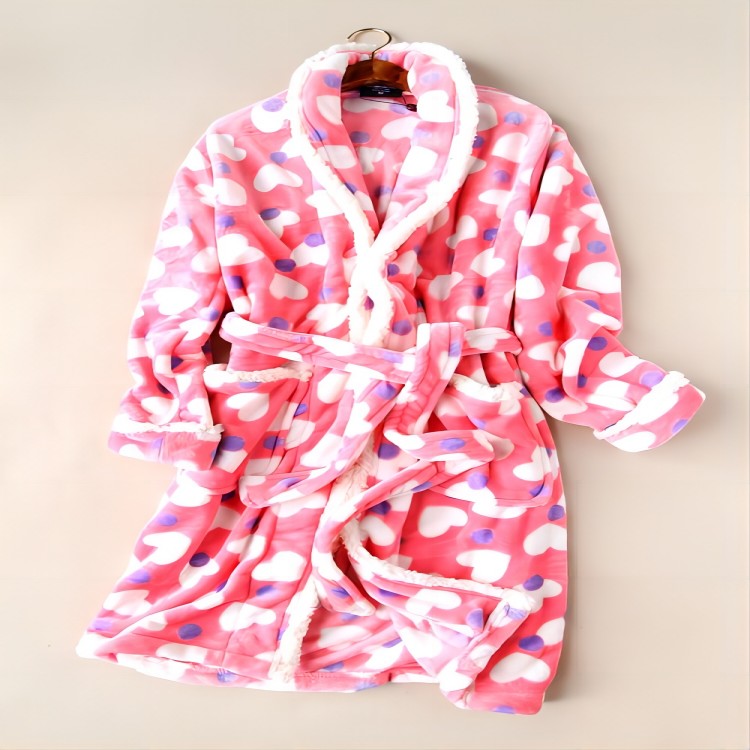 CHINEE Women's Casual Super Soft Thermal Printed Floral Flannel Sherpa Fleece Long Sleeve Bathrobe