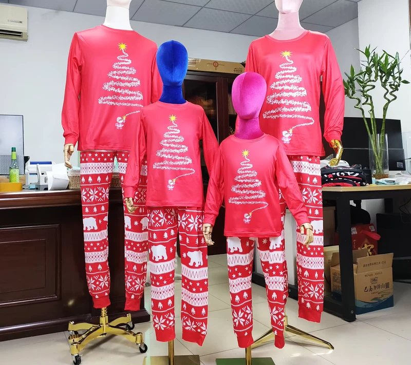 CHINEE Women's Christmas Family Matching Elastic Waist Knitted Pajamas for Spring Summer Autumn