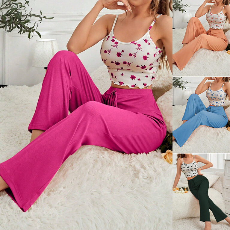 CHINEE-Womens-Comfortable-Fashion-Casual-Pajamas-Set-Floral-Nightwear-Soft-Camisole-Long-Pants-for-Ladies-1