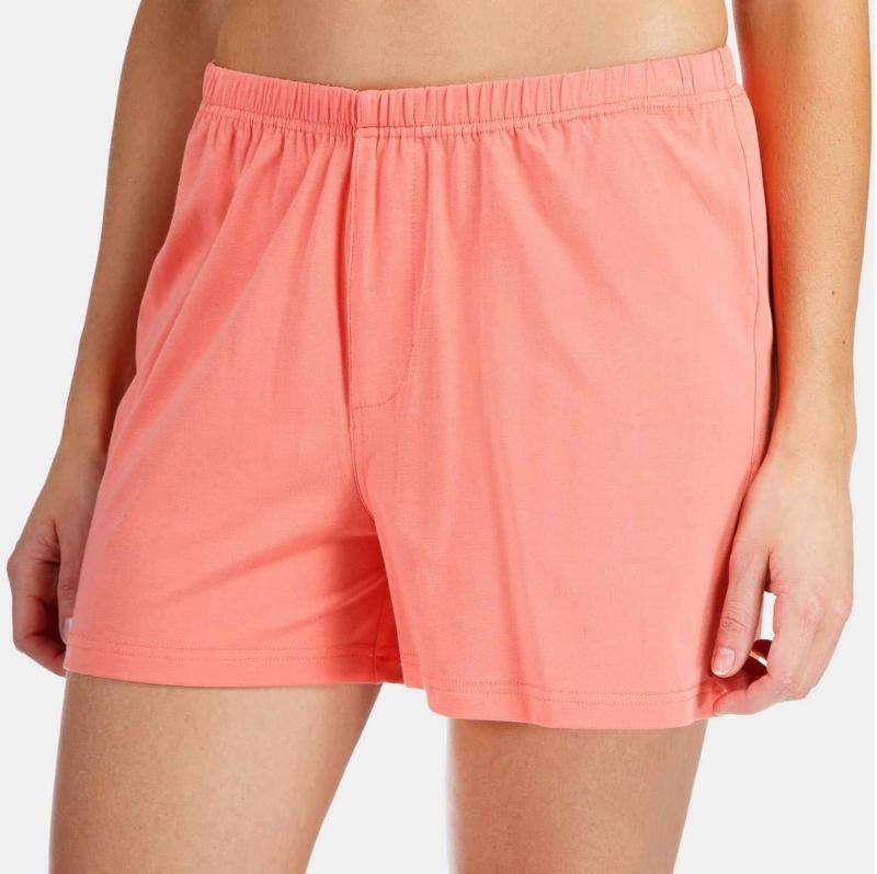 CHINEE Women's Coral Cotton Jersey Sleep Boxer Shorts Elastic Waist No Drawstring Casual Lounge Shorts for Nightwear Loungewear