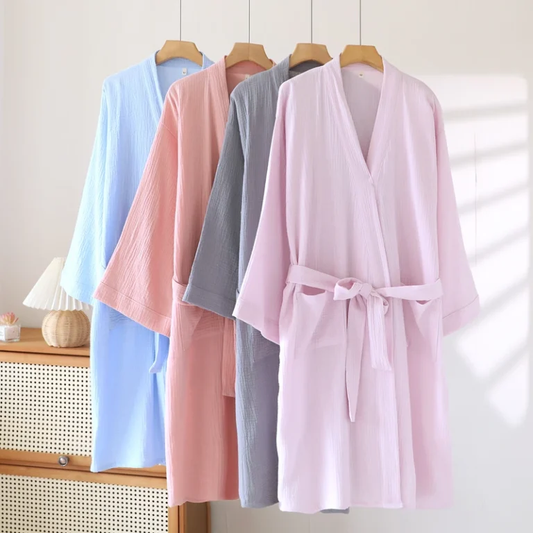 CHINEE Womens Cotton Gauze Kimono Robes Knee Length Bathrobe Soft Sleepwear Casual Ladies Loungewear