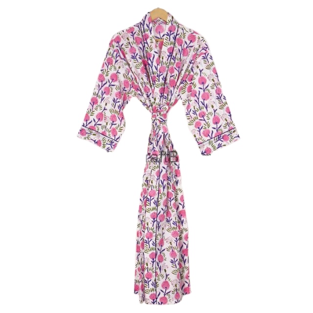 CHINEE Women's Cotton Kimono Robe Spring Summer Elegant Japanese Style Floral Printed Breathable Elastic Waist Beach Evening Casual