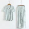 CHINEE Women's Cotton Pajamas Set Elastic Waist Lightweight Summer Sleep Wear Short Sleeve Casual Home Loungewear Pants Soft