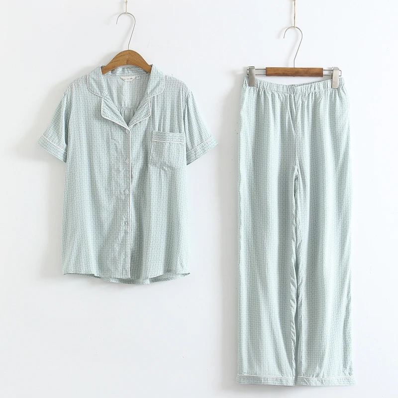 CHINEE Women's Cotton Pajamas Set Elastic Waist Lightweight Summer Sleep Wear Short Sleeve Casual Home Loungewear Pants Soft