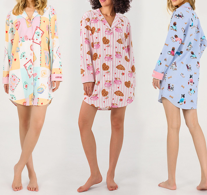 CHINEE Women's Cotton Printed Brushed Turn Down Collar Wearable Outside Sexy Long Sleeve Loungewear Nightdress