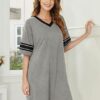 CHINEE Womens Cotton Satin Nightgown Short Sleeve Sleep Shirt with V Neck Color Block Luxury Fashion Sleepwear Soft for Winter Summer