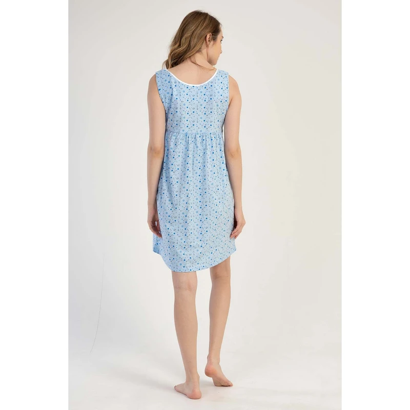 CHINEE Women's Cotton Sleeveless Nightgown Blue Casual Sleepwear Soft Woven Dress