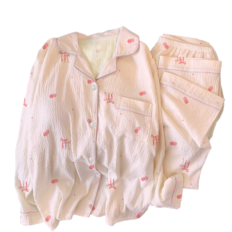 CHINEE Women's Crinkled Fabric Long sleeve Collared Sleeper Lounge Shirt Comfortable and Cute Loungewear