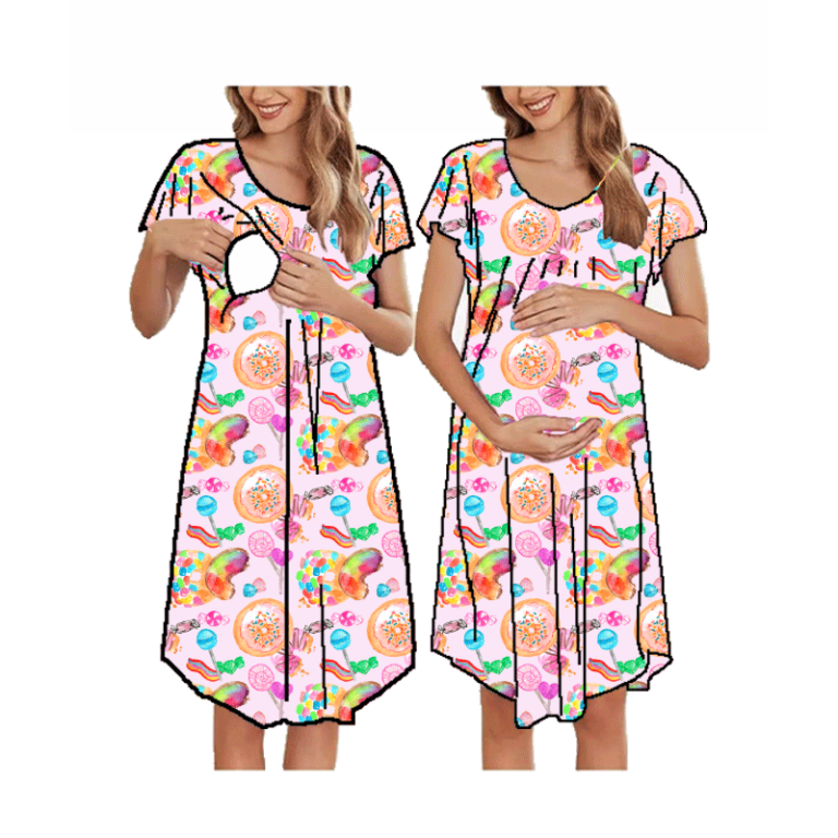 CHINEE-Womens-Custom-Bamboo-Nursing-Nightgown-V-neck-Button-Fly-Short-Sleeved-Lace-Fabric-Breathable-2-Piece-Casual-Mid-Rise-Summer
