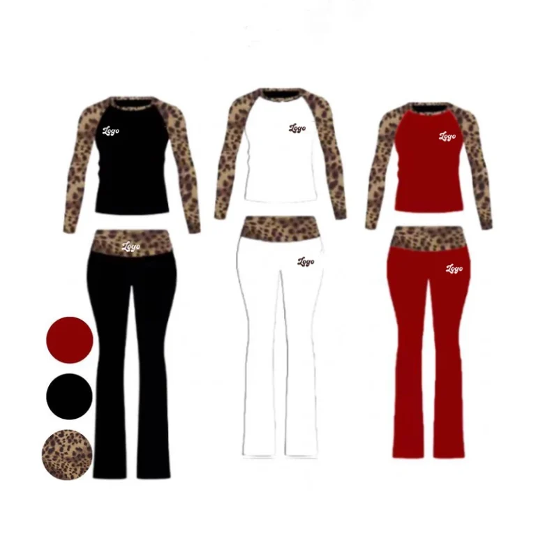 CHINEE Women's Custom Logo Cheetah Print Embroidered Short Sleeve Flared Pants Two Piece Loungewear Set Leopard Clothing