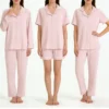 CHINEE Women's Custom Modal Cotton Soft Pajama Set with Elastic Waist Full Length Autumn Pink Two Piece Homewear