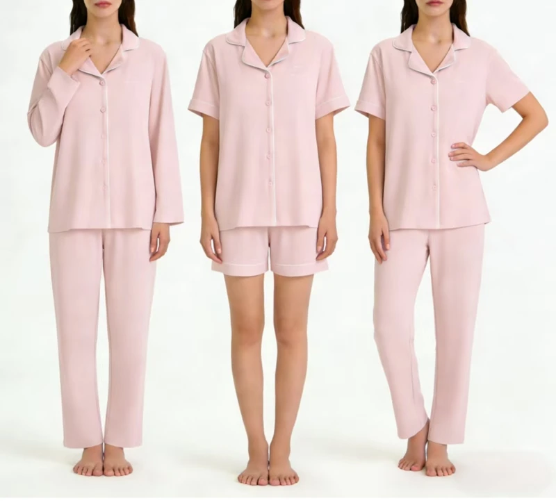 CHINEE Women's Custom Modal Cotton Soft Pajama Set with Elastic Waist Full Length Autumn Pink Two Piece Homewear