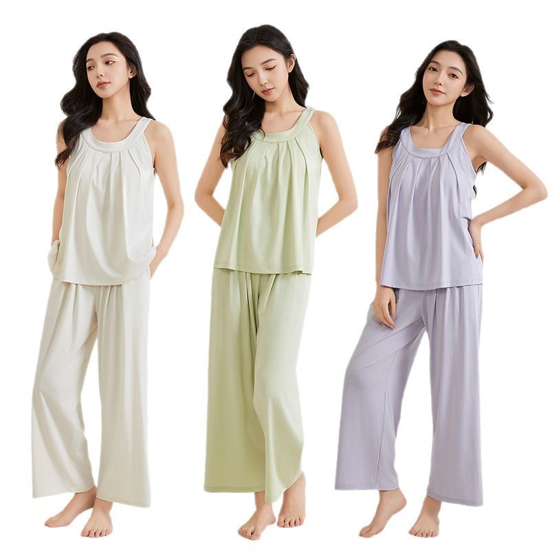 CHINEE Women's Double Strap Nightdress Lyocell Cotton Jersey Material Chest Pads Loungewear