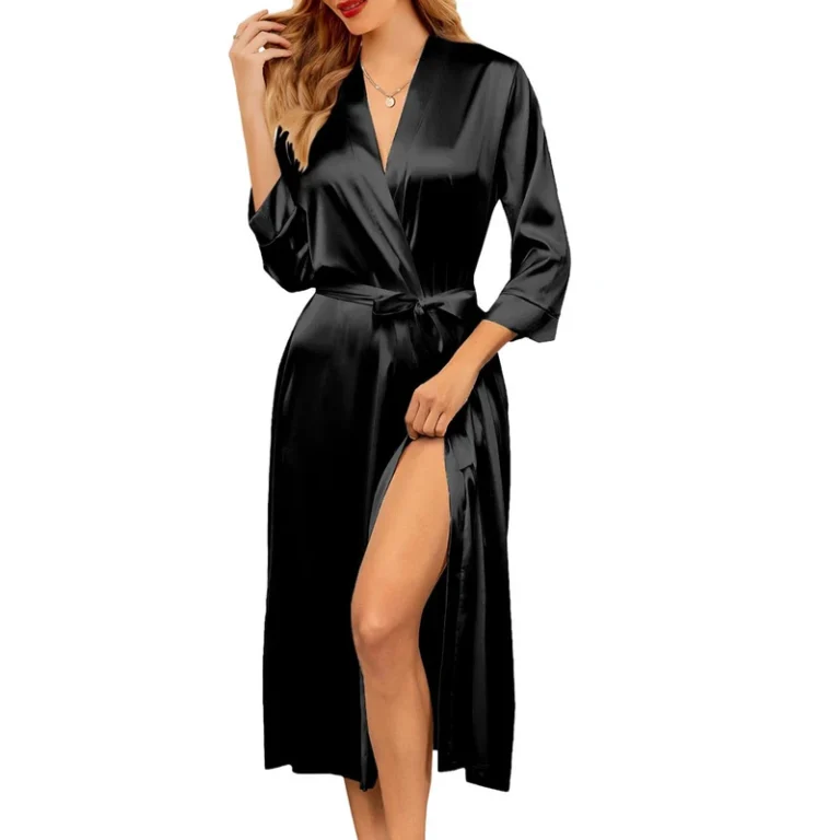 CHINEE-Womens-Elegant-Casual-Satin-Thermal-Sleep-Robes-Solid-Color-Silk-Cotton-Customizable-Summer-Autumn-Spring-Front