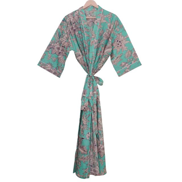 CHINEE Women's Elegant Free Size Cotton Kimono Nightdress Shower Bathrobe Beachwear Bridal Robe Summer Spring Breathable Floral Print