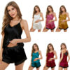 CHINEE Women's Elegant Satin Sleepwear Solid Pajamas Sets Sexy Sleeveless Lingerie Lounge Wear