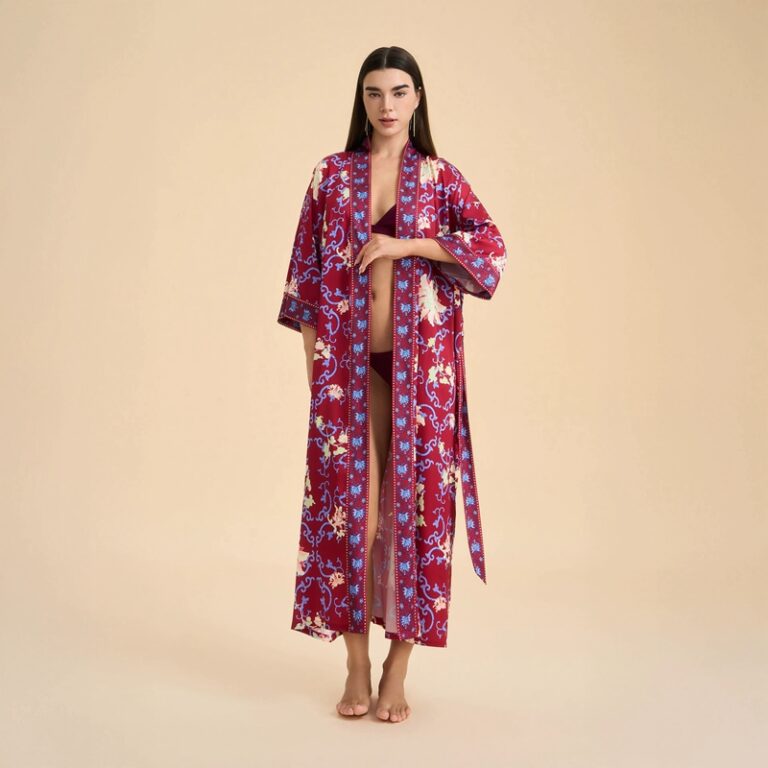 CHINEE Women's Elegant Summer Spring Long Printed Satin Home Wear Pajamas Long Sleeves Loose Comfortable Kimono Robe Bathrobe