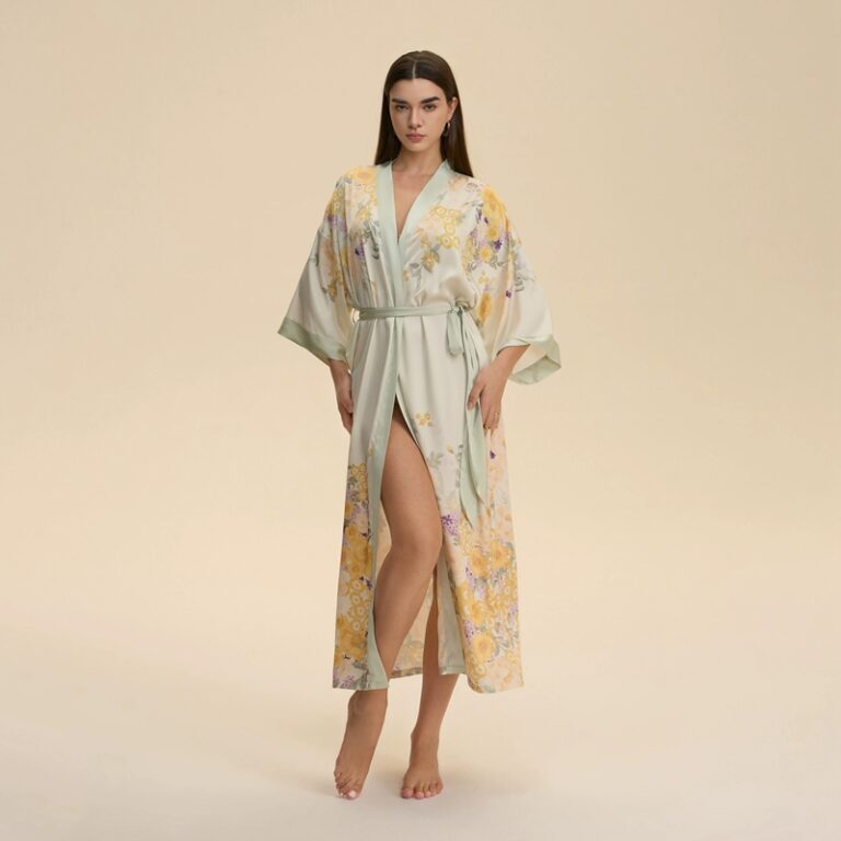 CHINEE-Womens-Fashion-Floral-Print-Satin-Chiffon-Robe-Elegant-Kimono-Collar-Bathrobe-Long-Sexy-Lingerie-Night-Spring-Quick-Dry-Summer