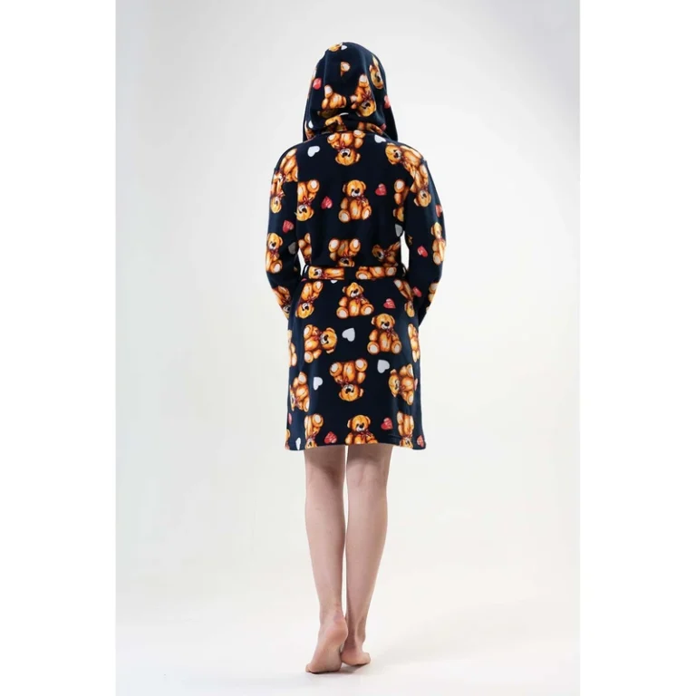CHINEE Women's Fleece Hooded Short Robe with Pockets Comfortable Sweatshirts
