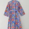 CHINEE Women's Floral 100% Cotton Woven V-neck Kimono Robe Hand Block Print Quick Dry Long Sleeve Midi Elegant Spring Summer Beach