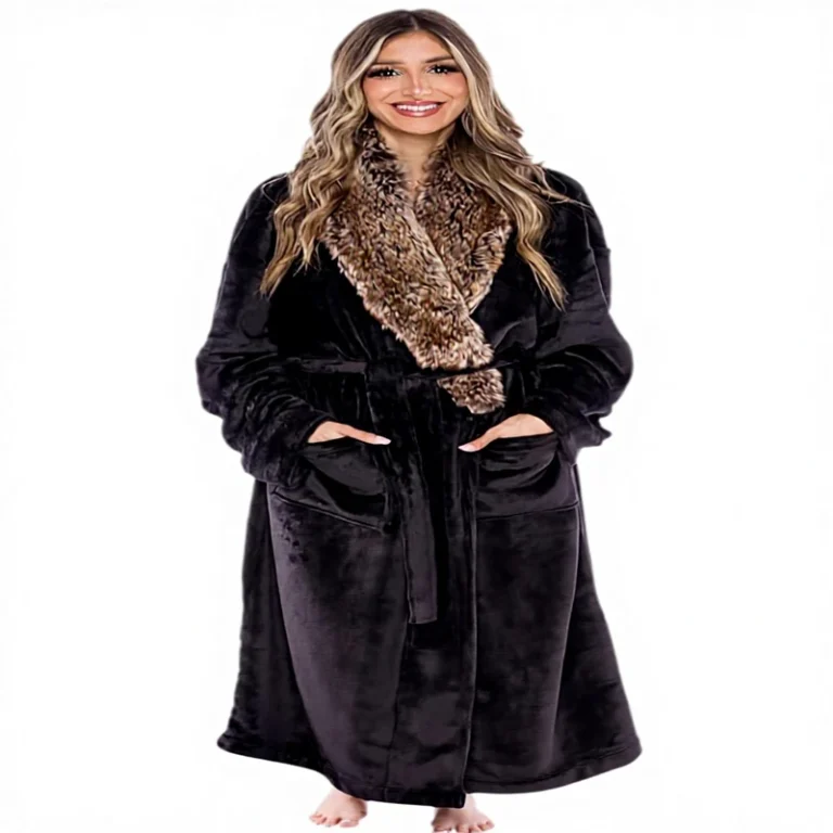 CHINEE-Womens-Full-Length-Thermal-Solid-Robe-with-Shawl-Collar-Plush-Fleece-Bathrobe-Fluffy-Warm