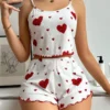 CHINEE Women's Home Wear Elastic Waist Summer Suspender Shorts Casual Sunken Stripe Pajamas