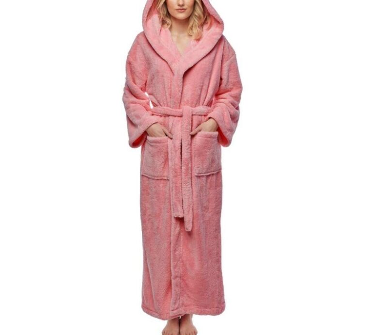 CHINEE-Womens-Hooded-Fleece-Full-Length-Bathrobe-Soft-Plush-Robe-for-Home-Living