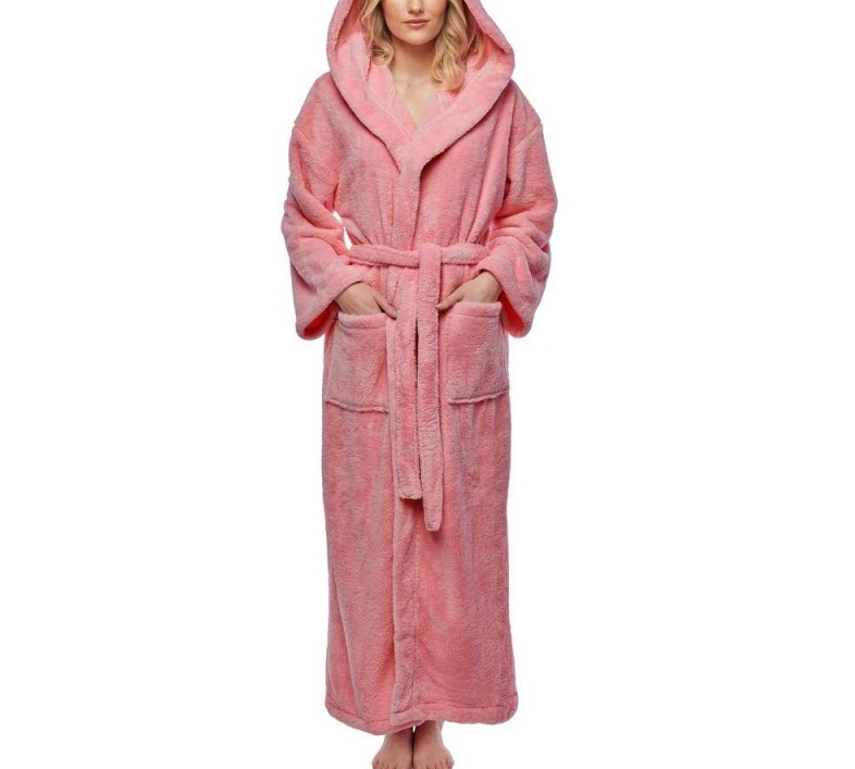 CHINEE Women's Hooded Fleece Full Length Bathrobe Soft Plush Robe for Home Living
