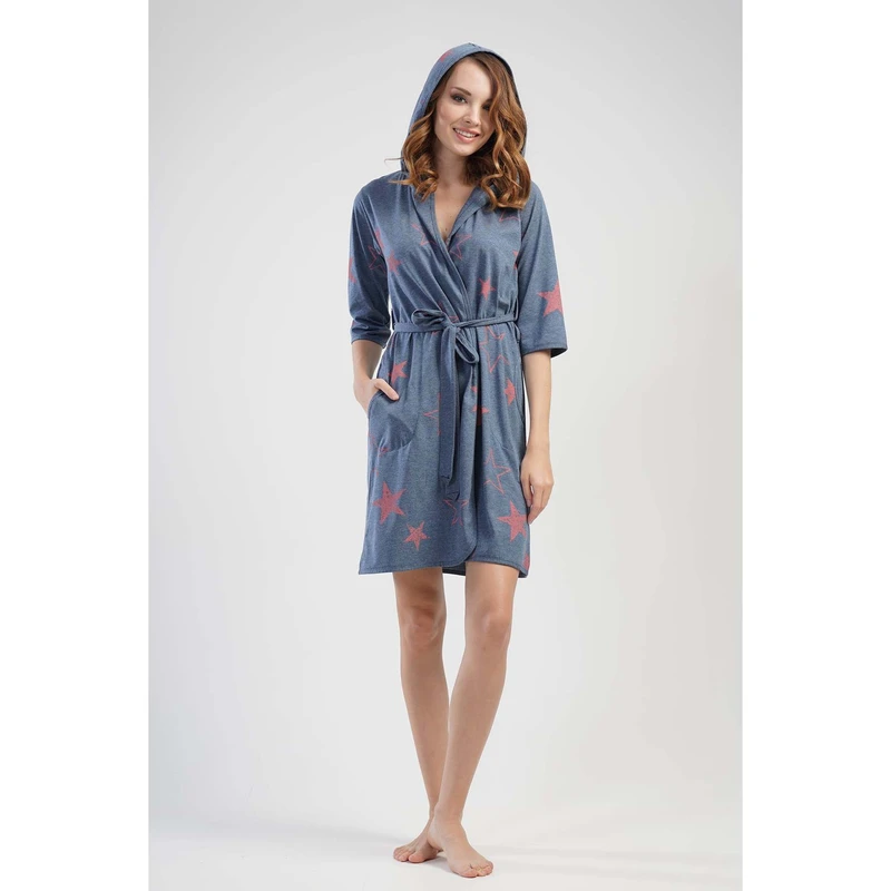 CHINEE Women's Hooded Robe with 3 4 Sleeves and Pockets Sleepwear
