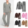 CHINEE Women's Knitted Modal Ribbed Pajama Set Long Sleeve Button Notch Collar Top Pants Soft Breathable Quick Dry Casual Loungewear