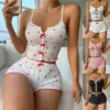 CHINEE Women's Letter Print Lounge Set Casual Loose Cami Shorts Pajamas Breathable Comfortable Sleepwear 2 Piece Set