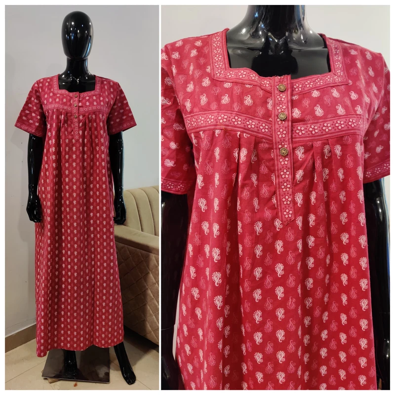 CHINEE Women's Long Cotton Maxi Night Gown with Flowers Soft Comfortable Lounge Wear Nighty for Home