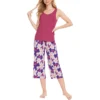 CHINEE Women's Long Pajama Pants Sleeveless Tank Top Capri Pants Soft Sleepwear Lounge Wear Pyjamas Women Homewear