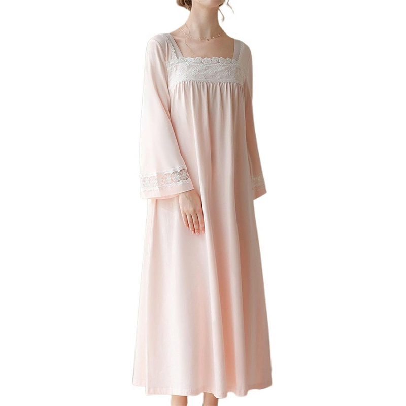 CHINEE Women's Long Sleeve Nightgown Lace Billowy Princess Victorian Sleep Shirt Soft Lightweight Loose Sleepwear