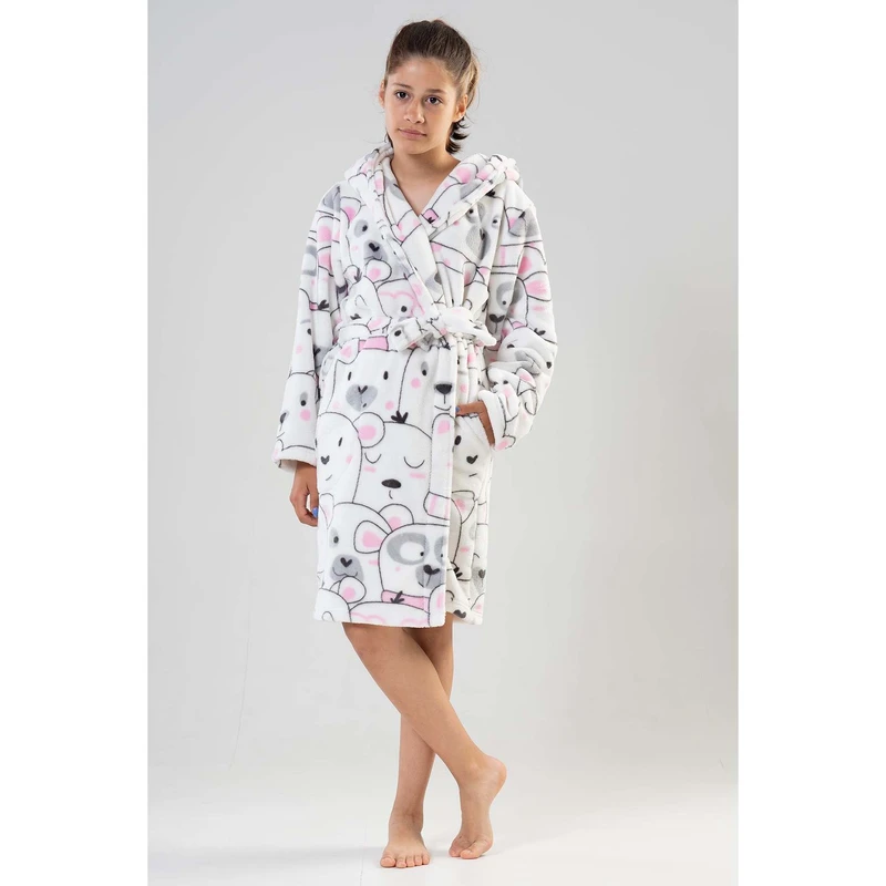 CHINEE Women's Long Sleeve Short Robe with Pockets Girls' Soft Hooded Coat