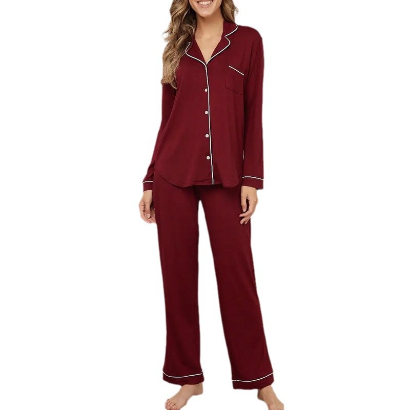 CHINEE Women's Luxury Modal Pyjamas Set V Neck Full Length Long Sleeves Elastic Waist Front Logo Breathable Quick Dry Summer Sleepwear