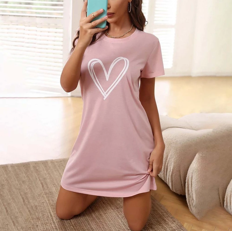 CHINEE Women's Luxury Printed Short Sleeved Nightdress Sexy Home Clothes Comfortable Outdoor Sleepwear